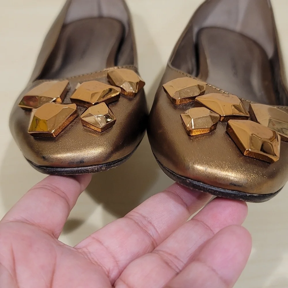 Sz 8.5M Gold Diane von Furstenberg Ballet Flats Jewel Embellishments